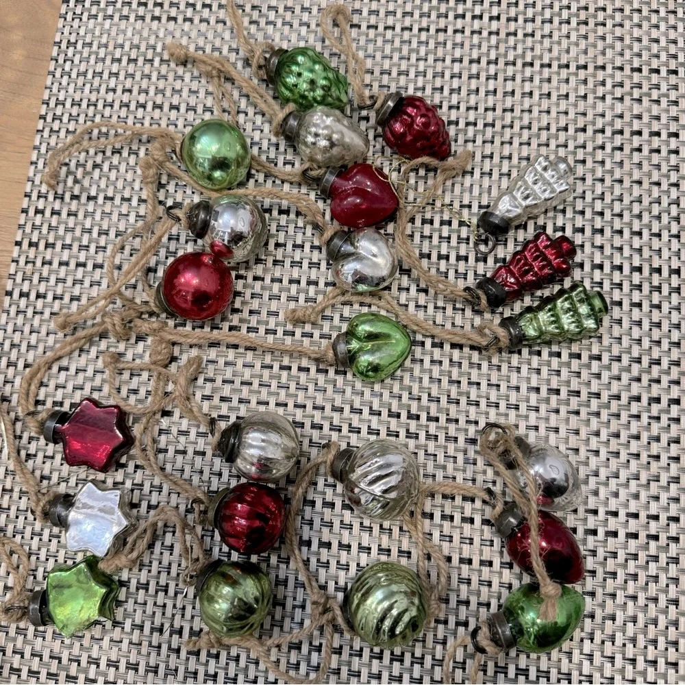 1Pottery Barn Mini Kugel Mercury Glass Asst Shapes/Colors 24 Ornaments 1.5-2